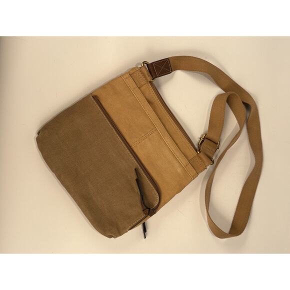 FOSSIL Crossbody Organizer Beige Canvas Handbag Shoulder Boho Hippie Vintage Bag - Picture 10 of 14